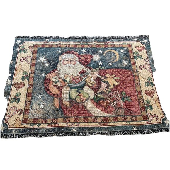 Goodwin Weavers Tapestry Throw 45”x68” Santa Claus By S. Winget Christmas Afghan - Picture 1 of 11